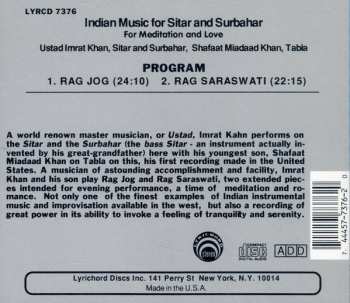 CD Shafaatullah Khan: Sitar And Surbahar (Indian Music For Meditation And Love)