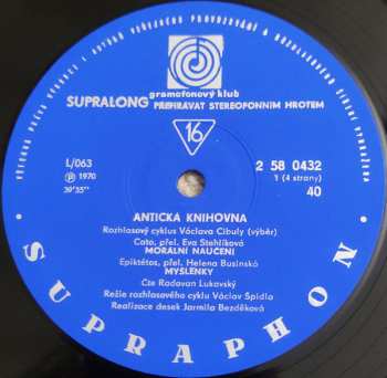 2LP/Dobozkészlet Václav Cibula: Antická Knihovna (Rada Moudrých - Výběr Z Rozhlasového Cyklu) (2x10" + BOX + BOOKLET) RYCHLOST 16!!!