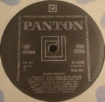 LP Václav Hybš Orchestra: Zelené Písničky