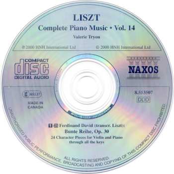 CD Franz Liszt: Franz Liszt Complete Piano Music Volume 14 - Transcriptions of Ferdinand David's Bunte Reihe