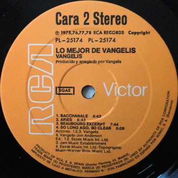 LP Vangelis: Lo Mejor De Vangelis