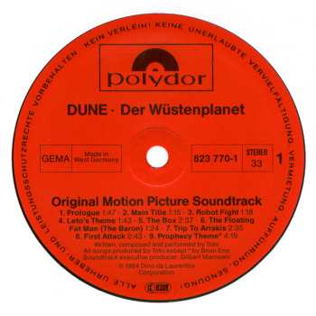 LP Various: Dune · Der Wüstenplanet (Original Soundtrack Recording)
