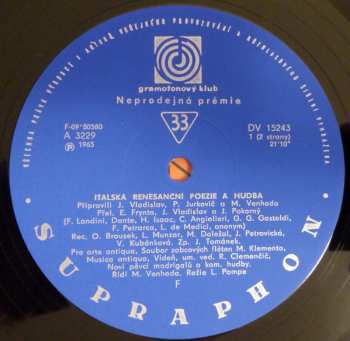 LP Various: Italská Renesanční Poezie A Hudba