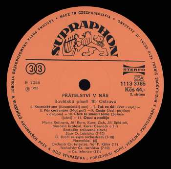 LP Various: Přátelství V Nás - Ostrava '85 (VII. Přehlídka Sovětské Populární Písně)