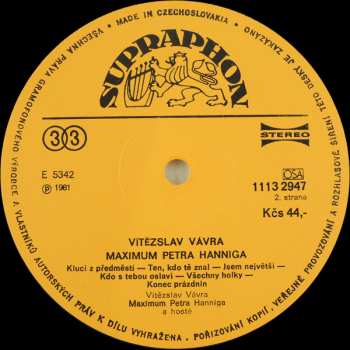 LP Vítězslav Vávra: Vítězslav Vávra & Maximum Petra Hanniga