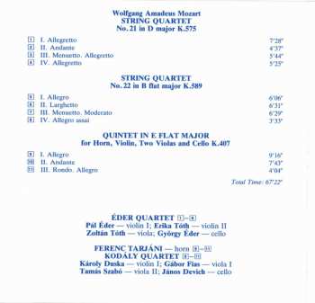 CD Wolfgang Amadeus Mozart: String Quartets K. 575, 589 / Horn Quintet