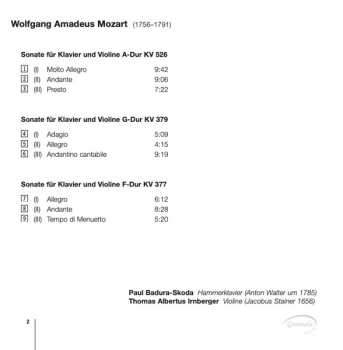 CD Wolfgang Amadeus Mozart: Violinsonaten [= Sonatas For Violin]