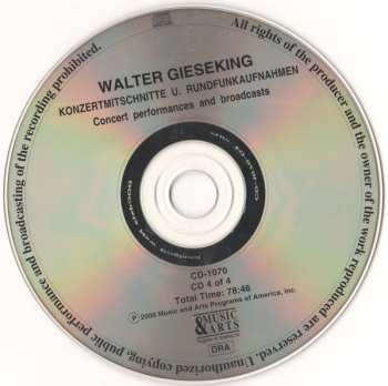 4CD/Dobozkészlet Walter Gieseking: Konzertmitschnitte U. Rundfunkaufnahmen / Public Performances And Broadcasts (From The Collection Of Deutsches Rundfunkarchiv)