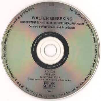 4CD/Dobozkészlet Walter Gieseking: Konzertmitschnitte U. Rundfunkaufnahmen / Public Performances And Broadcasts (From The Collection Of Deutsches Rundfunkarchiv)