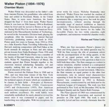 CD Walter Piston: Chamber Music (1999 Australian Festival Of Chamber Music)