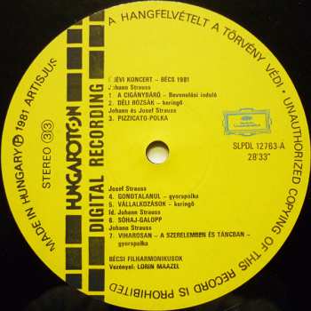 LP Wiener Philharmoniker: Újévi koncert - Bécs, 1981