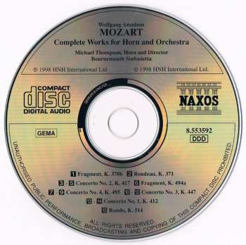 CD Wolfgang Amadeus Mozart: Complete Works For Horn And Orchestra