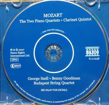 CD Wolfgang Amadeus Mozart: Piano Quartets Nos.1 And 2., Clarinet Quintet