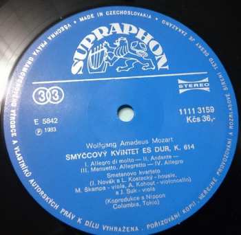 LP Wolfgang Amadeus Mozart: Quintets In C Minor, KV406 (516b) & In E-Flat Major, KV614