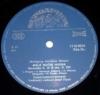 LP Wolfgang Amadeus Mozart: Malá Noční Hudba / Divertimento D Dur / Adagio A Fuga C Moll (84 2)