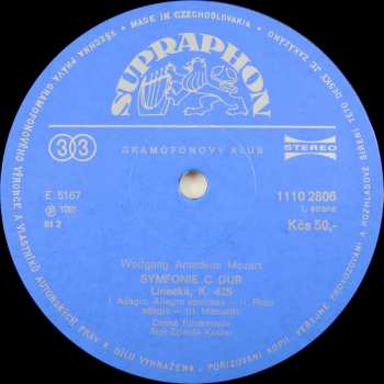 LP The Czech Philharmonic Orchestra: Symfonie „Linecká“ A „Haffnerova“