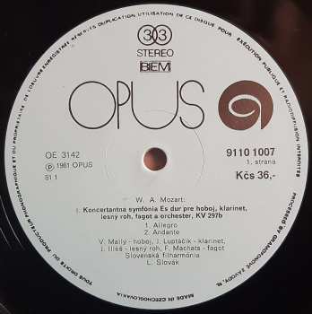 LP Wolfgang Amadeus Mozart: W. A. Mozart – Sinfonia Concertante, Andante In C Major, Rondo In C Major