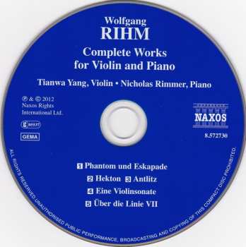 CD Wolfgang Rihm: Complete Works For Violin And Piano