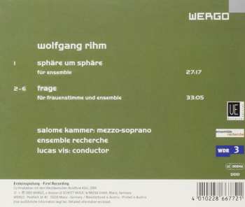 CD Wolfgang Rihm: Sphäre Um Sphäre / Frage