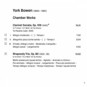 CD York Bowen: Phantasy Quintet / Piano Trios / Clarinet Sonata