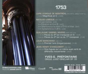 CD Yves-G Préfontaine: 1753: Œuvres Du Livre D'Orgue De Montréal, Lebégue, Nivers, Marchand Et D'Anglebert